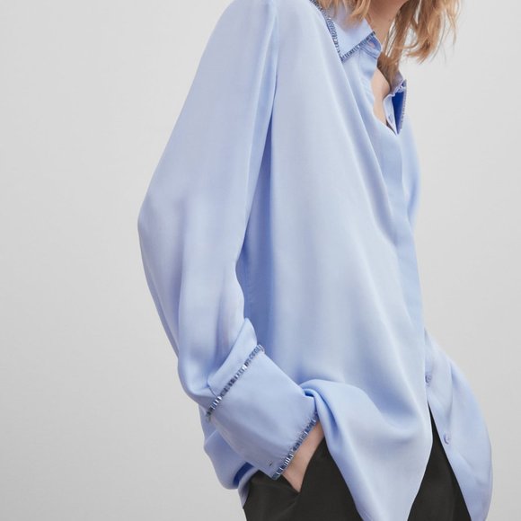 MASSIMO DUTTI Studio Flowing shirt with rhinestone detail 9407/954 - Picture 1 of 13